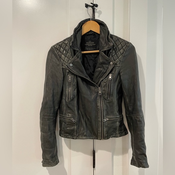 All Saints Cargo Biker Leather Jacket - Distressed Black Leather size 2 - Picture 8 of 13